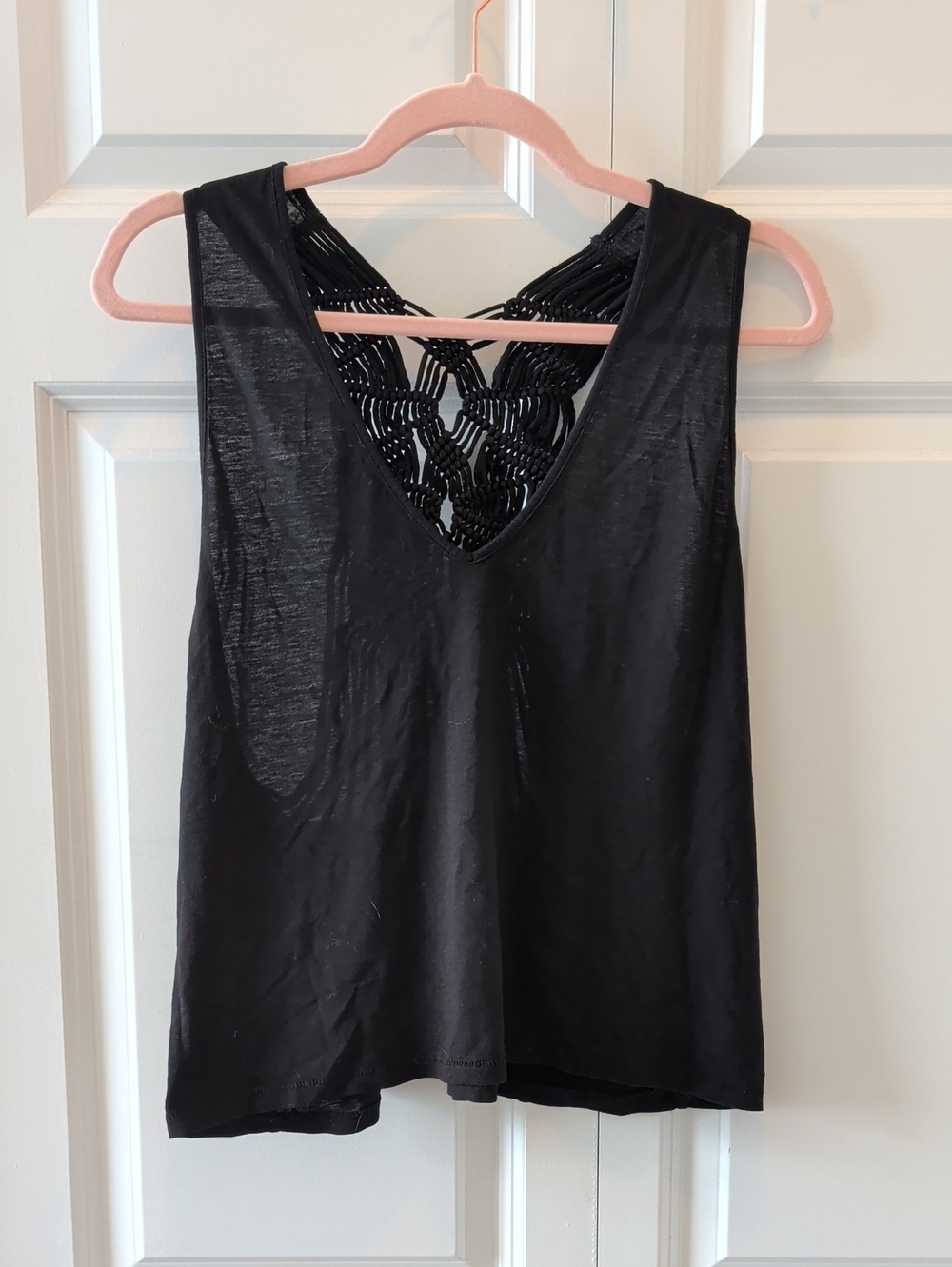 FP Movement Black Sleeveless Tank Top with Macramé Back